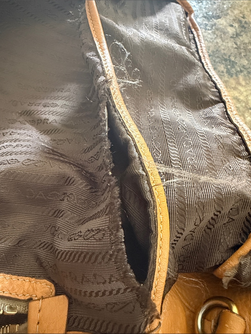 Prada Carmel Pebbled Leather Tote with Black Lined Interior - Picture 2 of 10